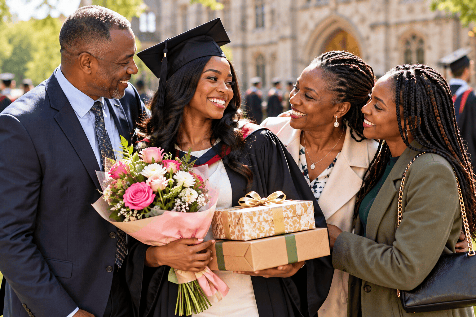 Best graduation gifts presented to a graduate celebrating with family