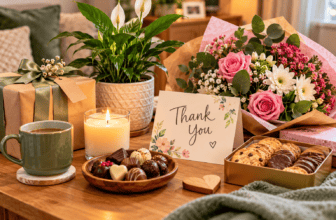 Best thank you gifts including flowers chocolates a candle plant and wrapped present