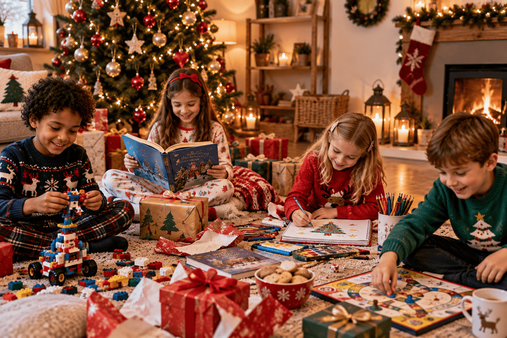 Children enjoying creative, educational and play-based Christmas gifts