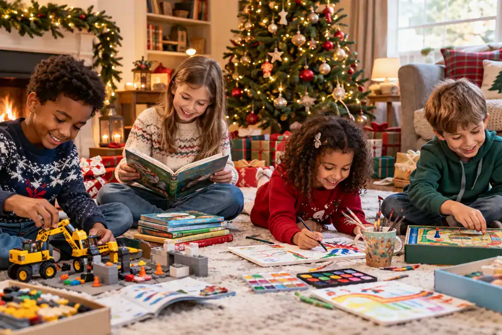 Children enjoying creative, educational and play-based Christmas gifts