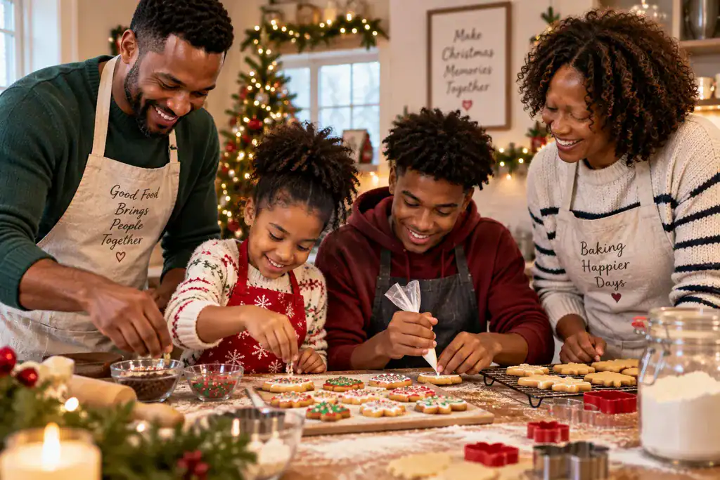 Family enjoying a creative activity together at home