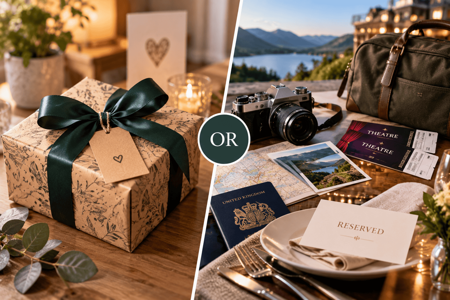 Comparison of a wrapped physical gift with travel, theatre and dining experiences
