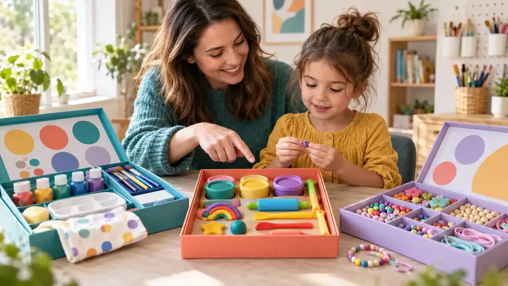Parent and child comparing safe, age-appropriate creative and craft gift sets