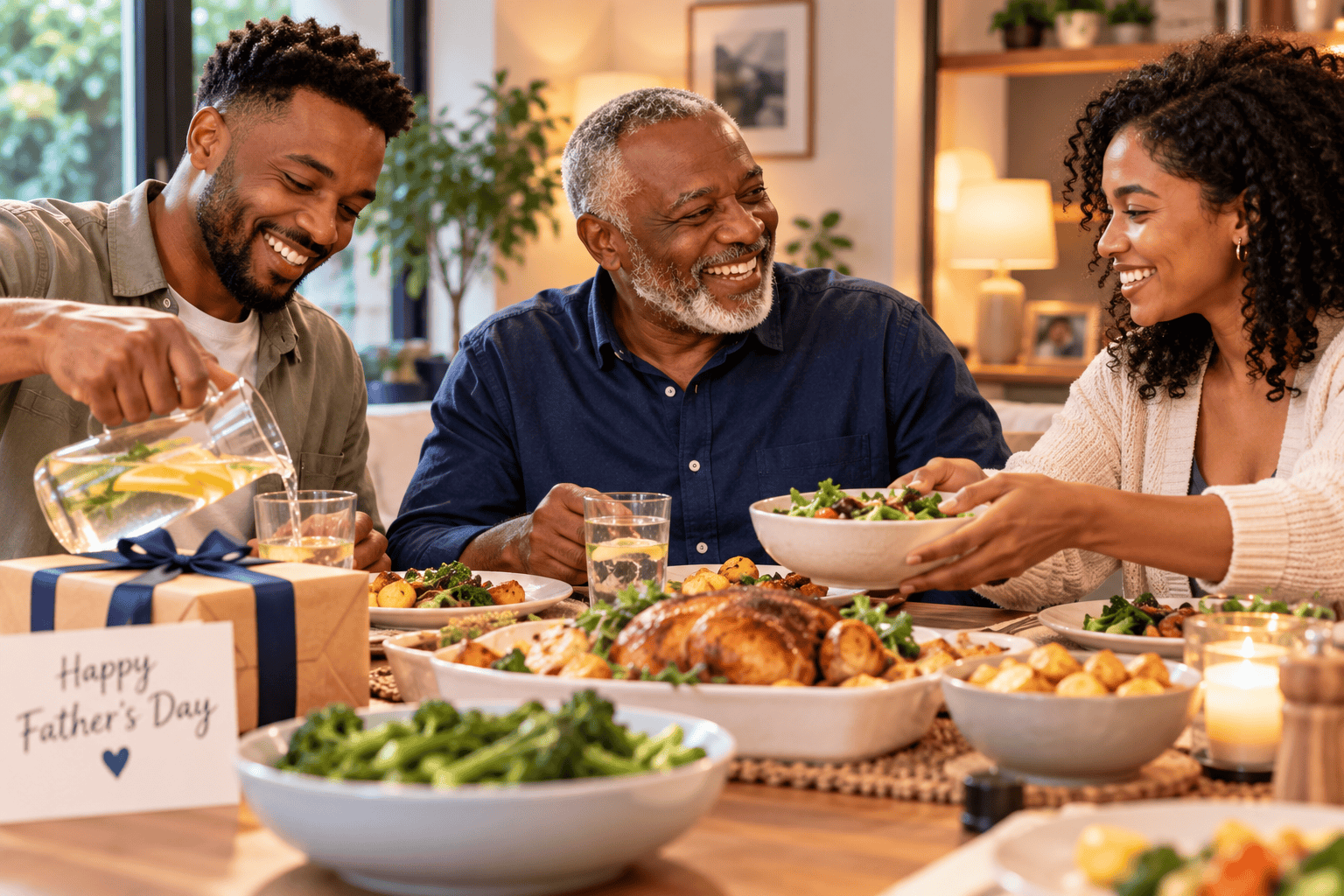 Father spending Father’s Day with his adult children over a family meal